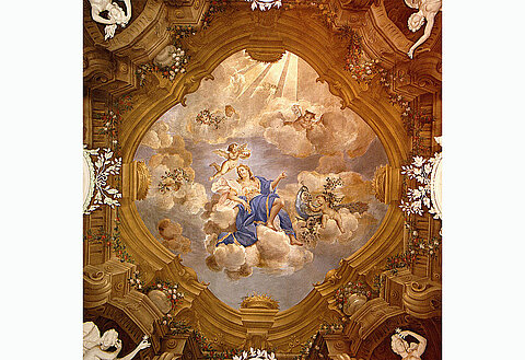 Fotografie eines Deckenfreskos der Göttin Juno im Schloss Rastatt.