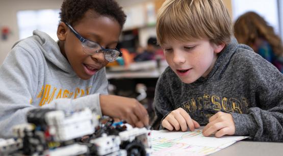 Schüler arbeiten an einem Robotik-Projekt im Unterricht
